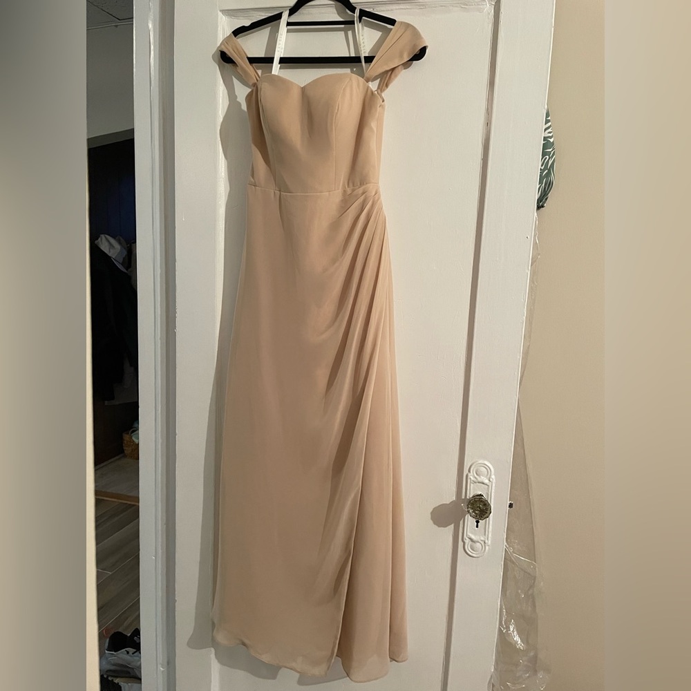 Chiffon floor length dress. Champagne. Worn once.